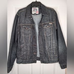 Decibel Distressed Black denim jacket.  Very heavy